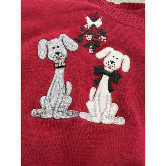 Russ Liz Claiborne Red Christmas XL Sweater w/Dogs Button Up Long Sleeve Holiday - Picture 6 of 6